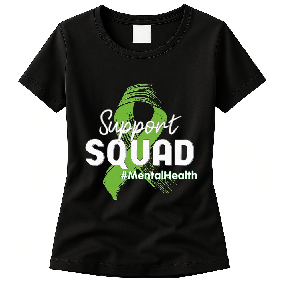 Support Squad Mental Health Awareness Lime Green Ribbon Womens T-Shirt