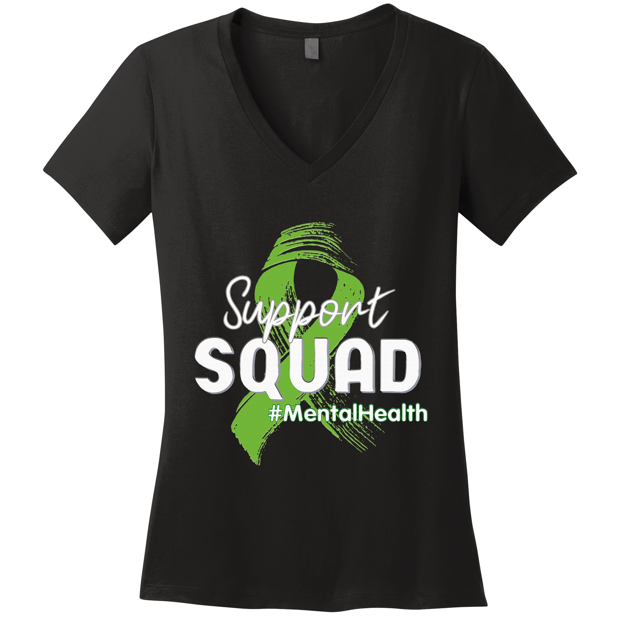 Support Squad Mental Health Awareness Lime Green Ribbon Women's V-Neck T-Shirt