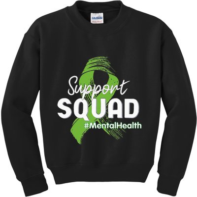 Support Squad Mental Health Awareness Lime Green Ribbon Kids Sweatshirt