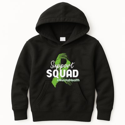 Support Squad Mental Health Awareness Lime Green Ribbon Kids Hoodie