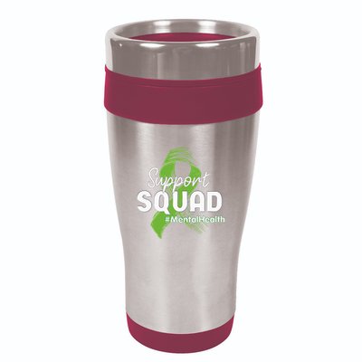 Support Squad Mental Health Awareness Lime Green Ribbon 16oz Travel Tumbler