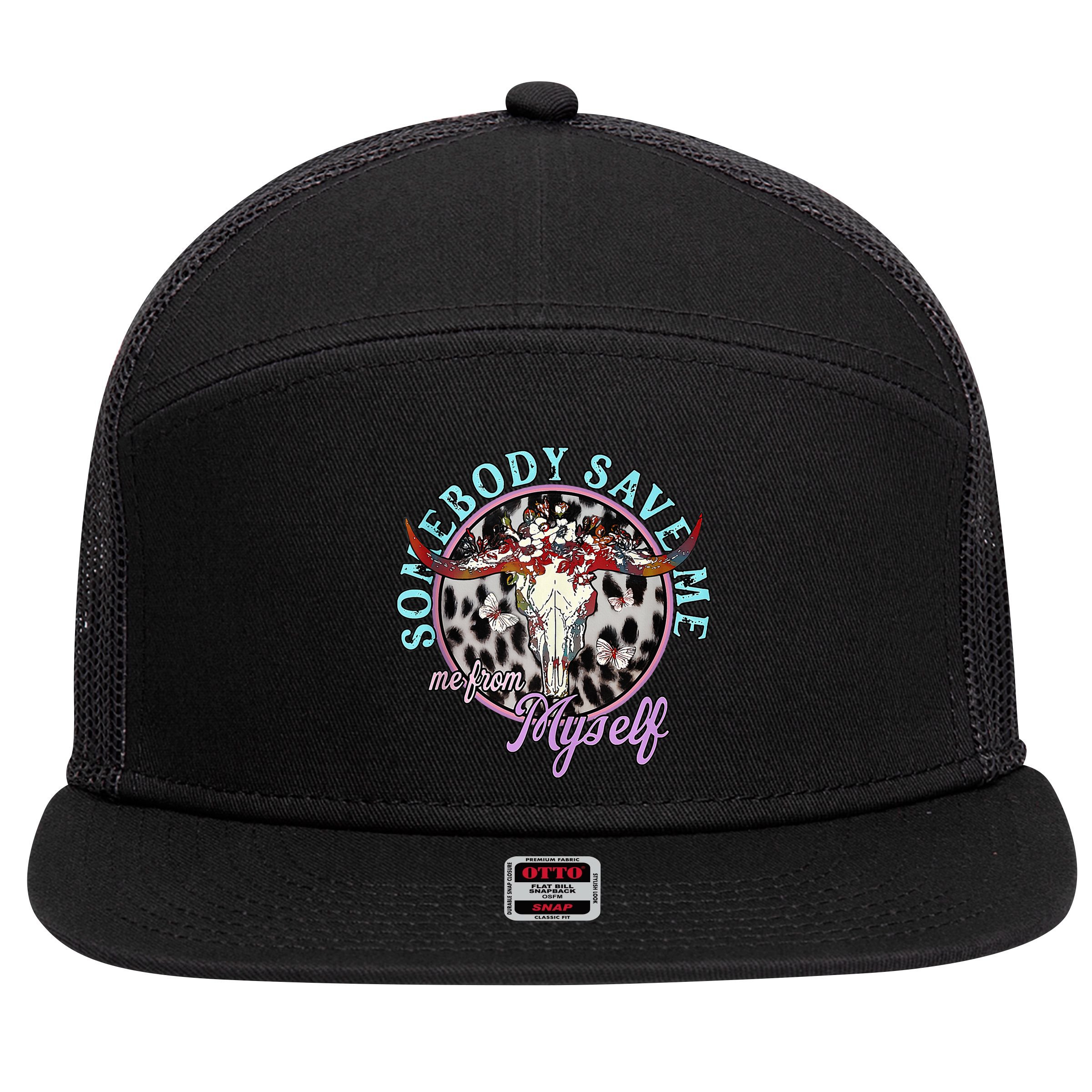 Somebody Save Me Country Music Retro Cow Tees 7 Panel Mesh Trucker Snapback Hat