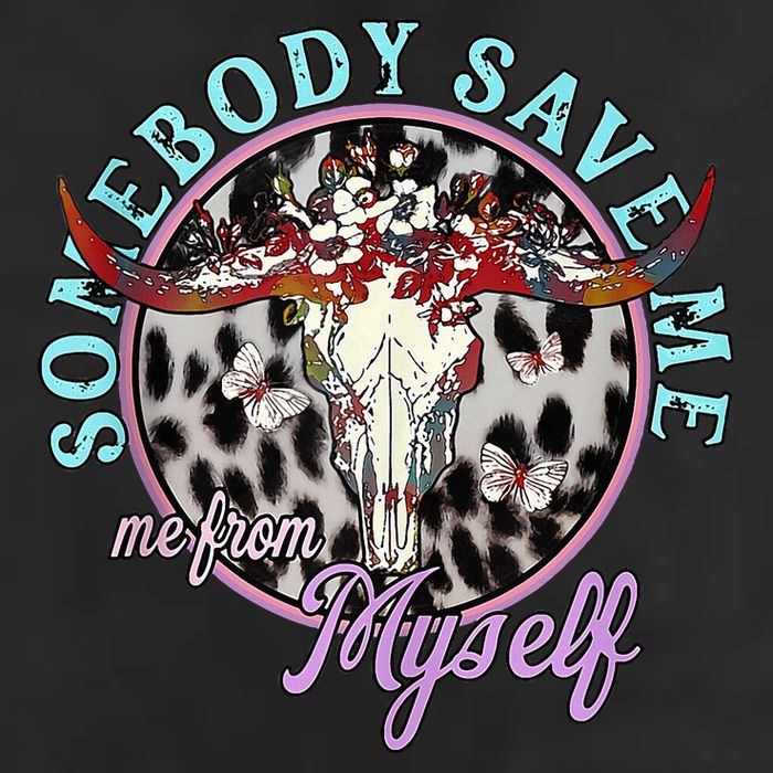 Somebody Save Me Country Music Retro Cow Tees 7 Panel Mesh Trucker Snapback Hat