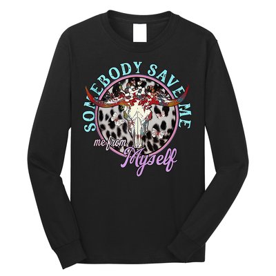 Somebody Save Me Country Music Retro Cow Tees Long Sleeve Shirt