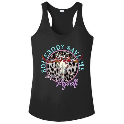 Somebody Save Me Country Music Retro Cow Tees Ladies PosiCharge Competitor Racerback Tank