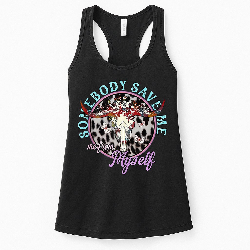 Somebody Save Me Country Music Retro Cow Tees Womens Tank Top