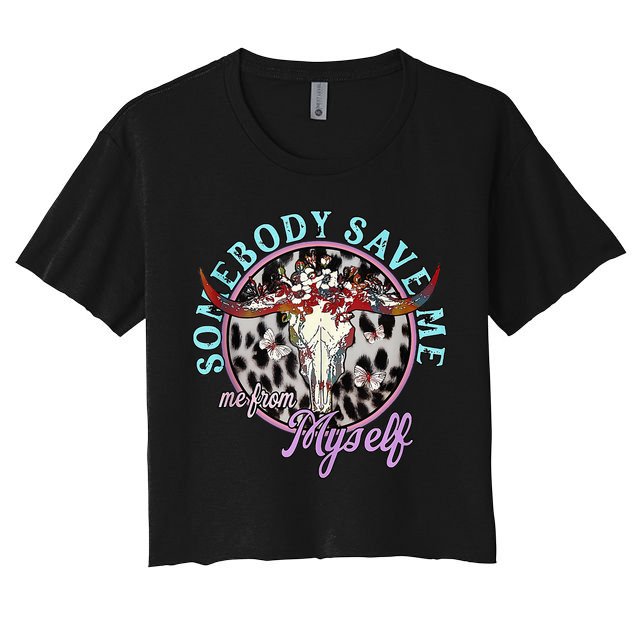 Somebody Save Me Country Music Retro Cow Tees Crop Top