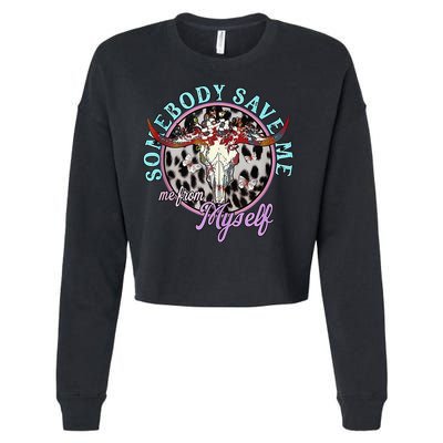 Somebody Save Me Country Music Retro Cow Tees Cropped Pullover Crew