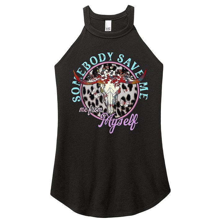 Somebody Save Me Country Music Retro Cow Tees Women's Perfect Tri Rocker Tank