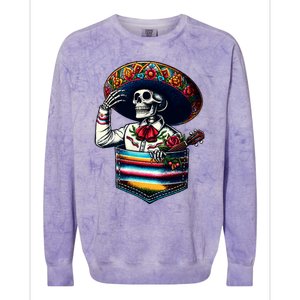 Serape Skeleton Mariachi Sombrero Hat Cinco De Mayo Pocket Colorblast Crewneck Sweatshirt