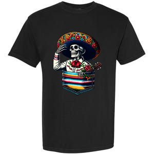 Serape Skeleton Mariachi Sombrero Hat Cinco De Mayo Pocket Garment-Dyed Heavyweight T-Shirt