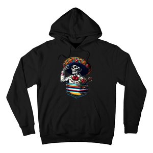 Serape Skeleton Mariachi Sombrero Hat Cinco De Mayo Pocket Hoodie