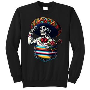 Serape Skeleton Mariachi Sombrero Hat Cinco De Mayo Pocket Sweatshirt