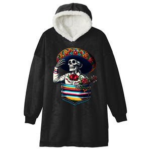 Serape Skeleton Mariachi Sombrero Hat Cinco De Mayo Pocket Hooded Wearable Blanket