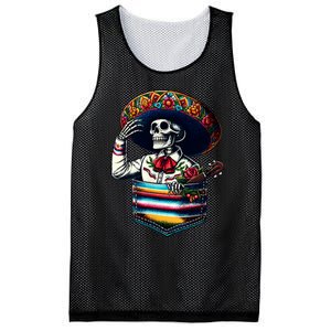 Serape Skeleton Mariachi Sombrero Hat Cinco De Mayo Pocket Mesh Reversible Basketball Jersey Tank