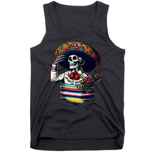 Serape Skeleton Mariachi Sombrero Hat Cinco De Mayo Pocket Tank Top