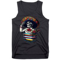 Serape Skeleton Mariachi Sombrero Hat Cinco De Mayo Pocket Tank Top