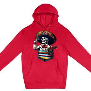 Serape Skeleton Mariachi Sombrero Hat Cinco De Mayo Pocket Premium Pullover Hoodie