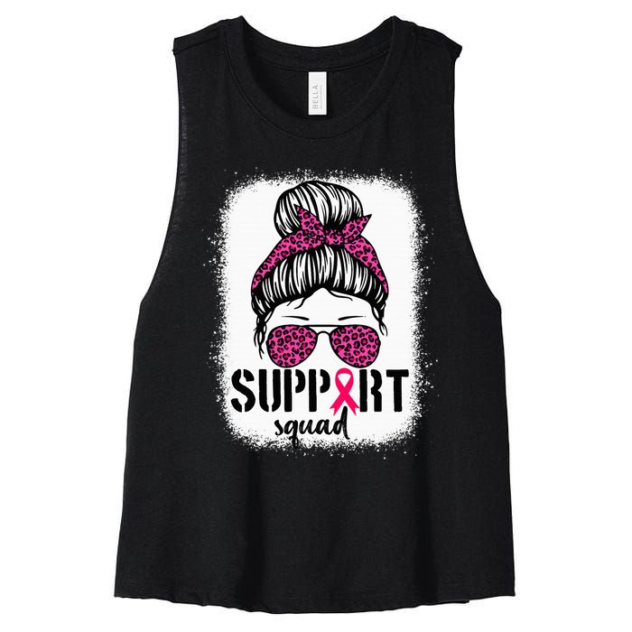 Support Squad Messy Bun Breast Cancer Awareness Women's Racerback Cropped Tank