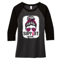 Support Squad Messy Bun Breast Cancer Awareness Women's Tri-Blend 3/4-Sleeve Raglan Shirt