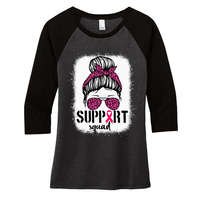 Support Squad Messy Bun Breast Cancer Awareness Women's Tri-Blend 3/4-Sleeve Raglan Shirt