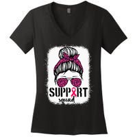 Support Squad Messy Bun Breast Cancer Awareness Women's V-Neck T-Shirt