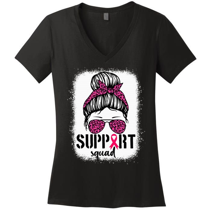 Support Squad Messy Bun Breast Cancer Awareness Women's V-Neck T-Shirt