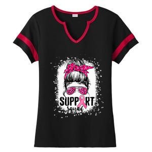 Support Squad Messy Bun Pink Warrior Breast Cancer Awareness Ladies Halftime Notch Neck Tee