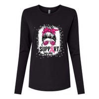 Support Squad Messy Bun Pink Warrior Breast Cancer Awareness Womens Cotton Relaxed Long Sleeve T-Shirt