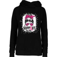 Support Squad Messy Bun Pink Warrior Breast Cancer Awareness Womens Funnel Neck Pullover Hood