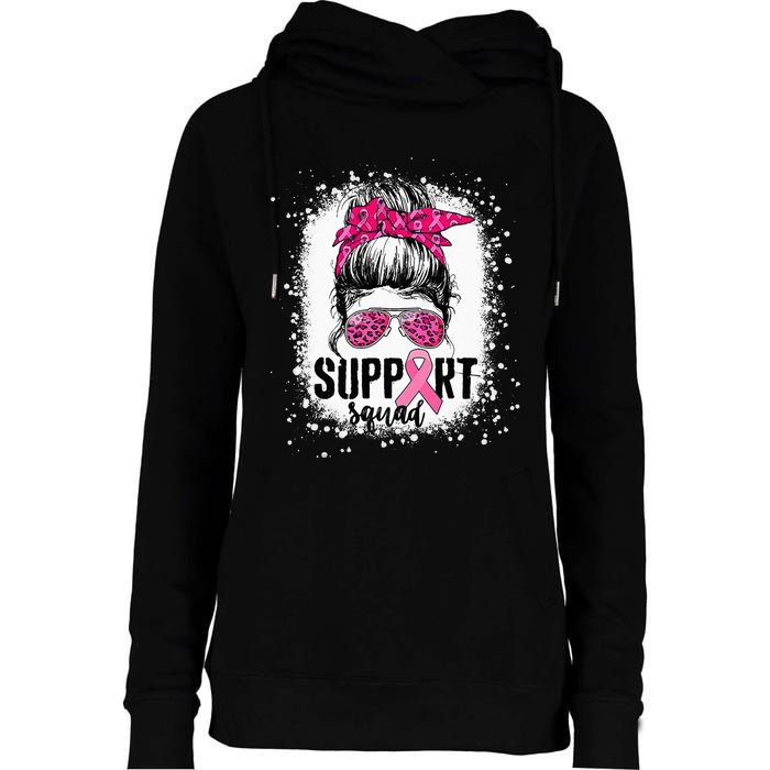 Support Squad Messy Bun Pink Warrior Breast Cancer Awareness Womens Funnel Neck Pullover Hood