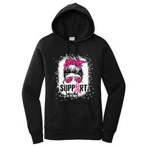 Support Squad Messy Bun Pink Warrior Breast Cancer Awareness Women's Pullover Hoodie