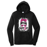 Support Squad Messy Bun Pink Warrior Breast Cancer Awareness Women's Pullover Hoodie