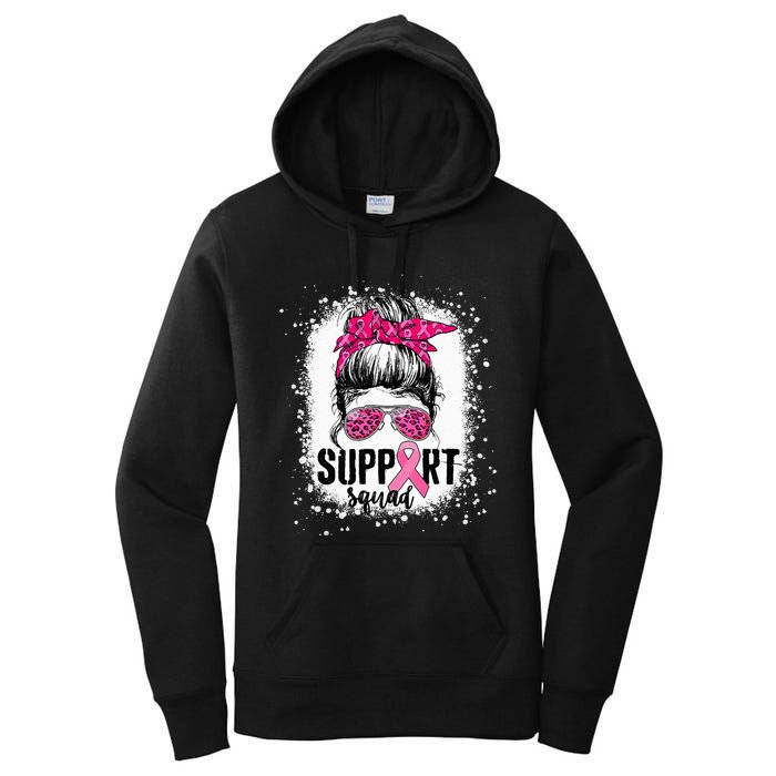 Support Squad Messy Bun Pink Warrior Breast Cancer Awareness Women's Pullover Hoodie