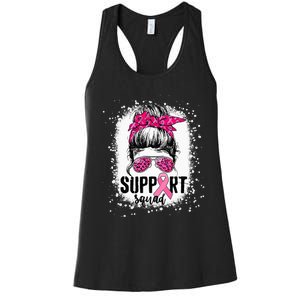 Support Squad Messy Bun Pink Warrior Breast Cancer Awareness Women's Racerback Tank