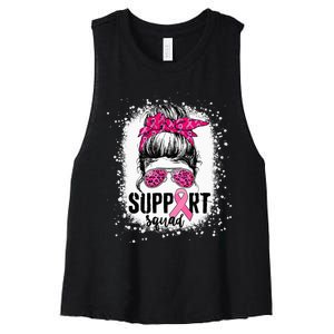 Support Squad Messy Bun Pink Warrior Breast Cancer Awareness Women's Racerback Cropped Tank