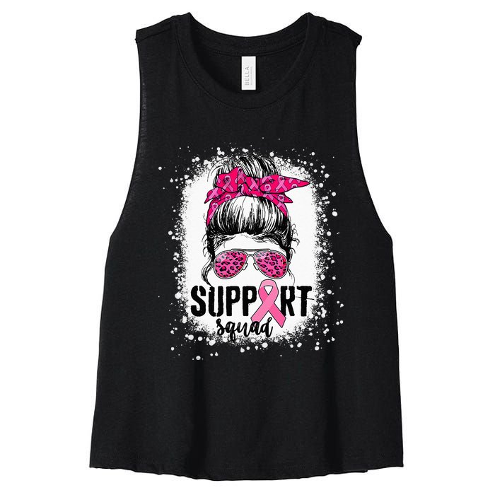 Support Squad Messy Bun Pink Warrior Breast Cancer Awareness Women's Racerback Cropped Tank