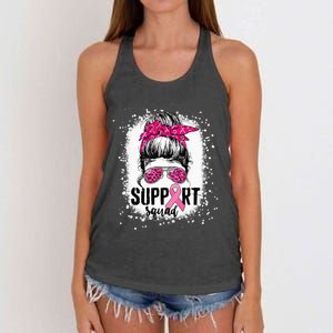 Support Squad Messy Bun Pink Warrior Breast Cancer Awareness Women's Knotted Racerback Tank