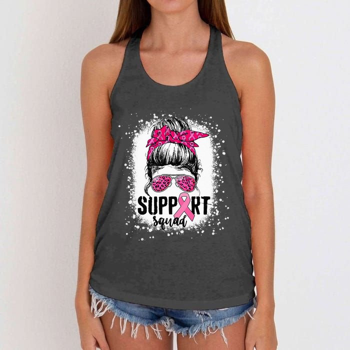 Support Squad Messy Bun Pink Warrior Breast Cancer Awareness Women's Knotted Racerback Tank