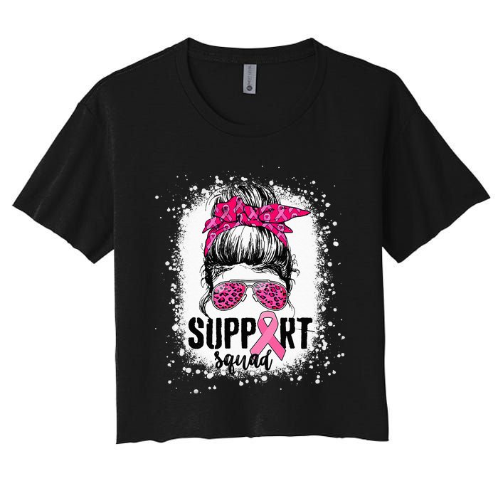 Support Squad Messy Bun Pink Warrior Breast Cancer Awareness Women's Crop Top Tee