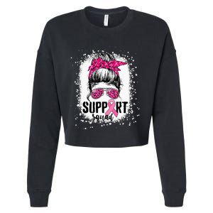 Support Squad Messy Bun Pink Warrior Breast Cancer Awareness Cropped Pullover Crew