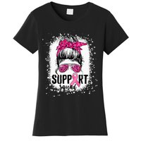 Support Squad Messy Bun Pink Warrior Breast Cancer Awareness Women's T-Shirt