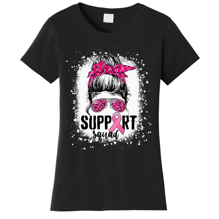 Support Squad Messy Bun Pink Warrior Breast Cancer Awareness Women's T-Shirt