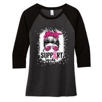 Support Squad Messy Bun Pink Warrior Breast Cancer Awareness Women's Tri-Blend 3/4-Sleeve Raglan Shirt