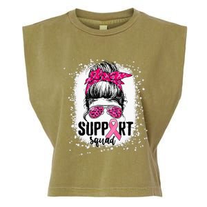 Support Squad Messy Bun Pink Warrior Breast Cancer Awareness Garment-Dyed Women's Muscle Tee