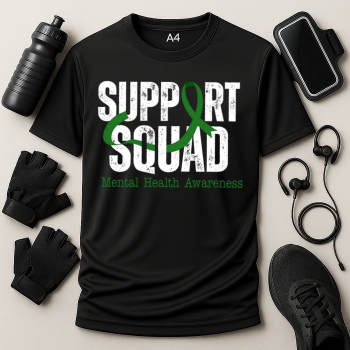 Support Squad Mental Health Awareness Green Ribbon Cooling Performance Crew T-Shirt