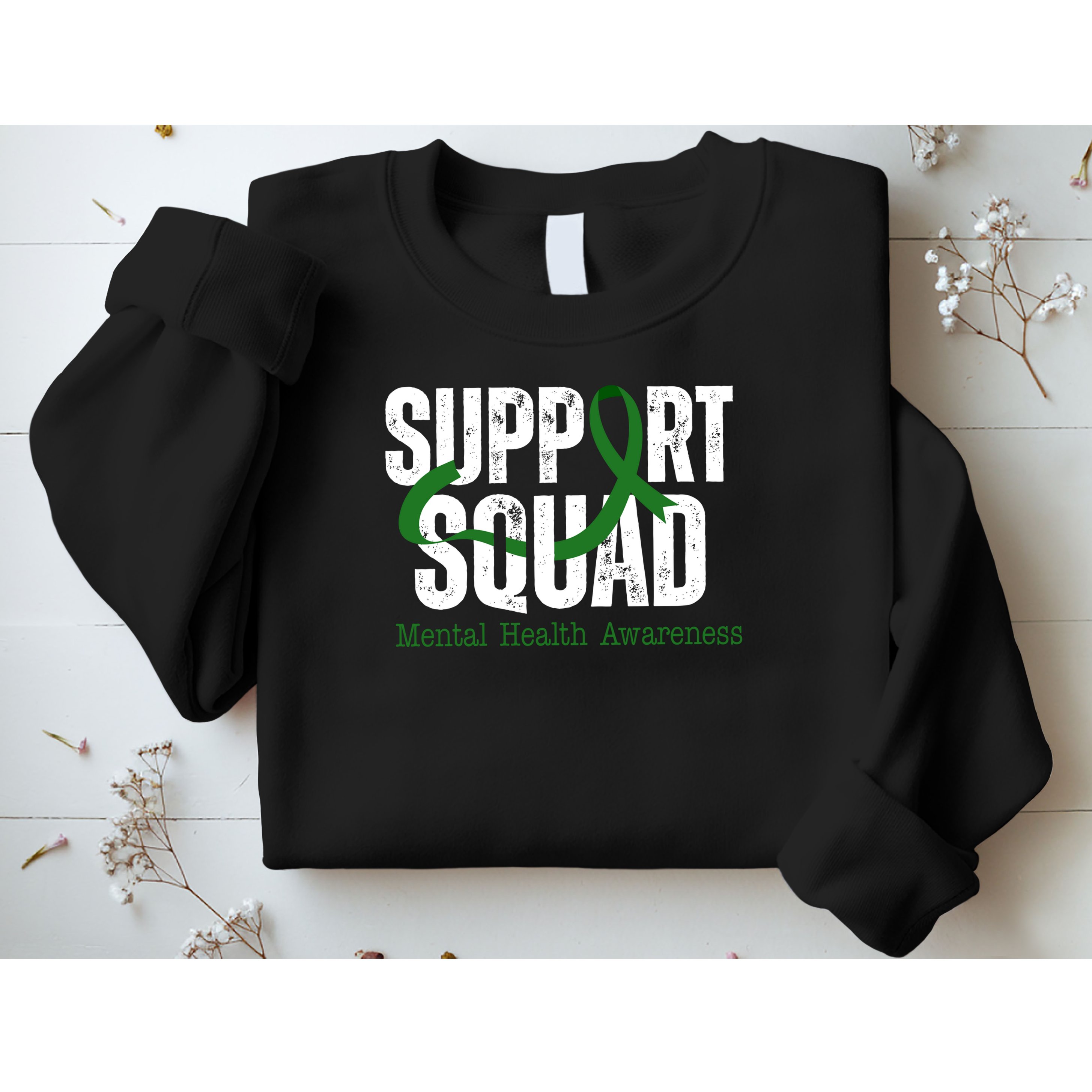 Support Squad Mental Health Awareness Green Ribbon Sweatshirt