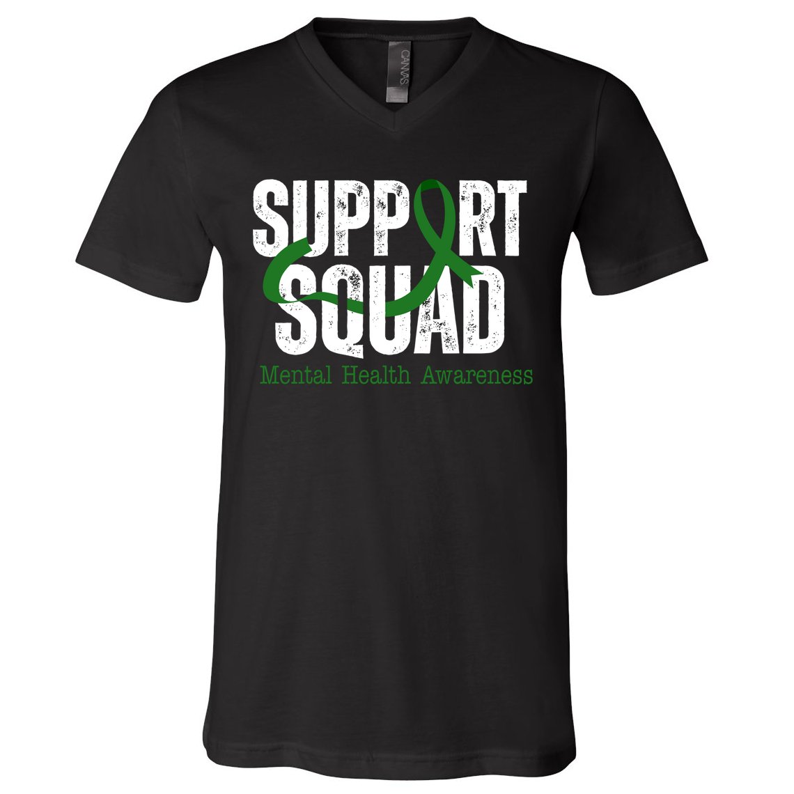 Support Squad Mental Health Awareness Green Ribbon V-Neck T-Shirt