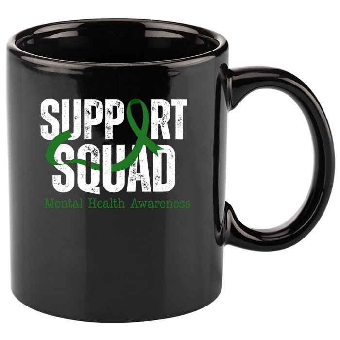 Support Squad Mental Health Awareness Green Ribbon 11oz C Handle Ceramic Mug