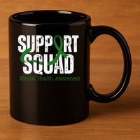 Support Squad Mental Health Awareness Green Ribbon 11oz C Handle Ceramic Mug